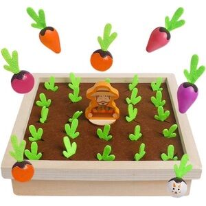 Educational Wooden Toy Carrot Harvest Game Shape Sorting Matching Fine Motor New